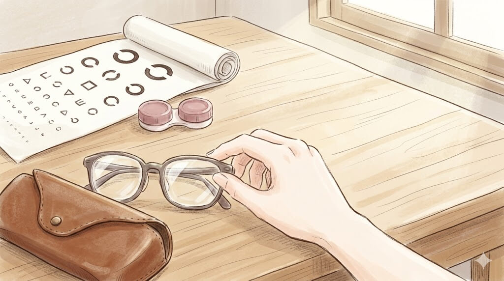 眼鏡とコンタクトケースを並べた手術前の日常