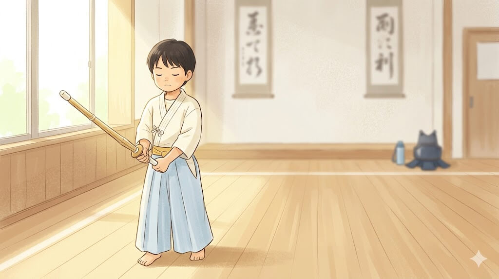 一人で習い事に集中して取り組む子どものイラスト