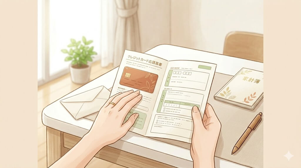 クレジットカードの申込書を確認する女性の手元