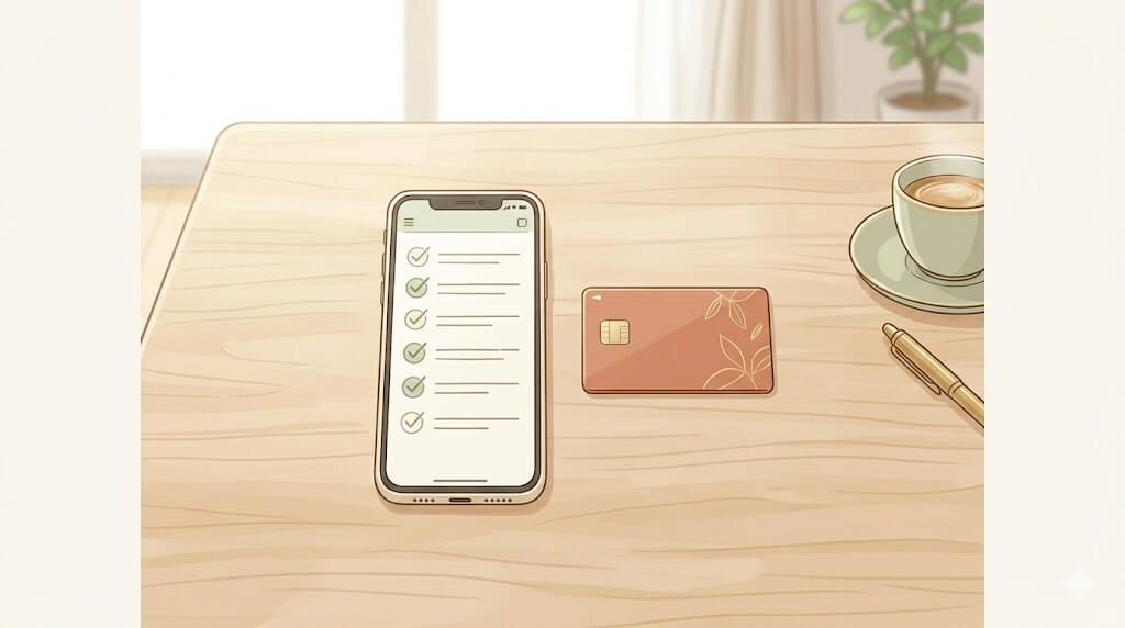 スマホのチェックリストとクレジットカードの俯瞰