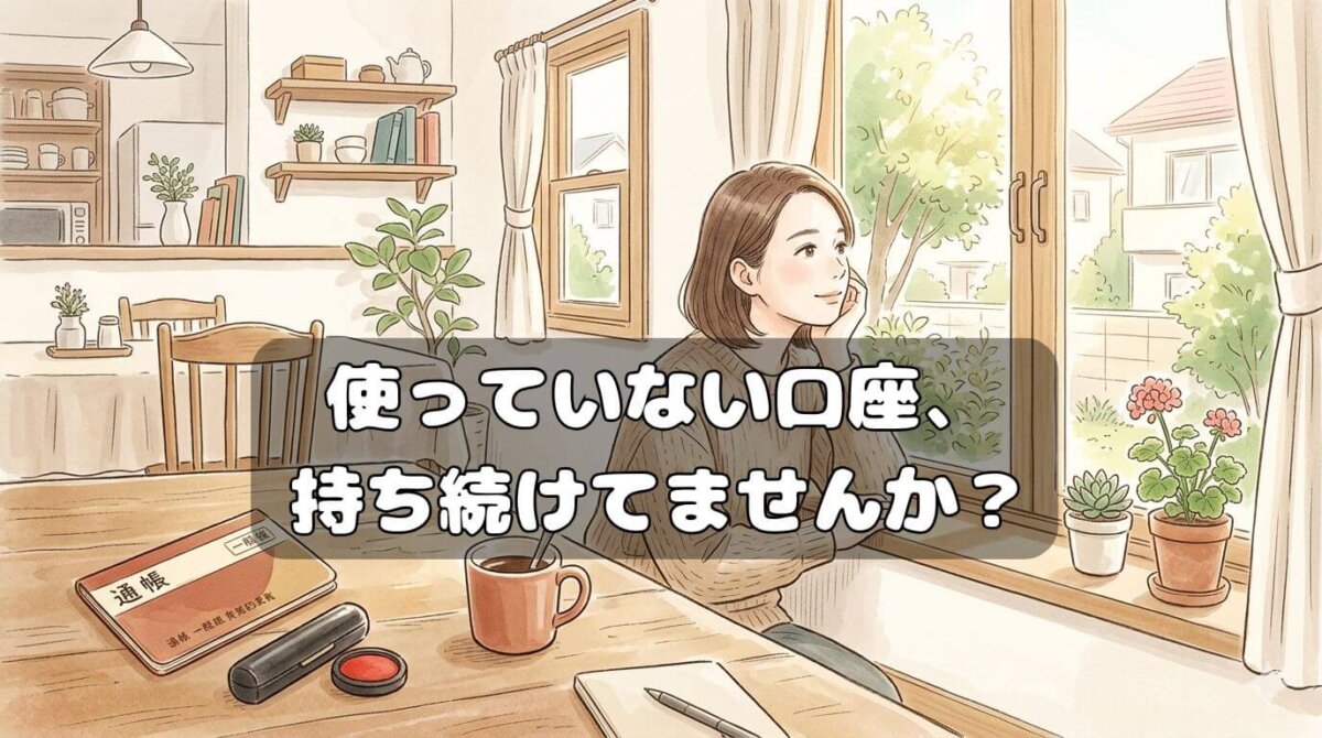 朝のテーブルと通帳を前に窓の外を見る女性