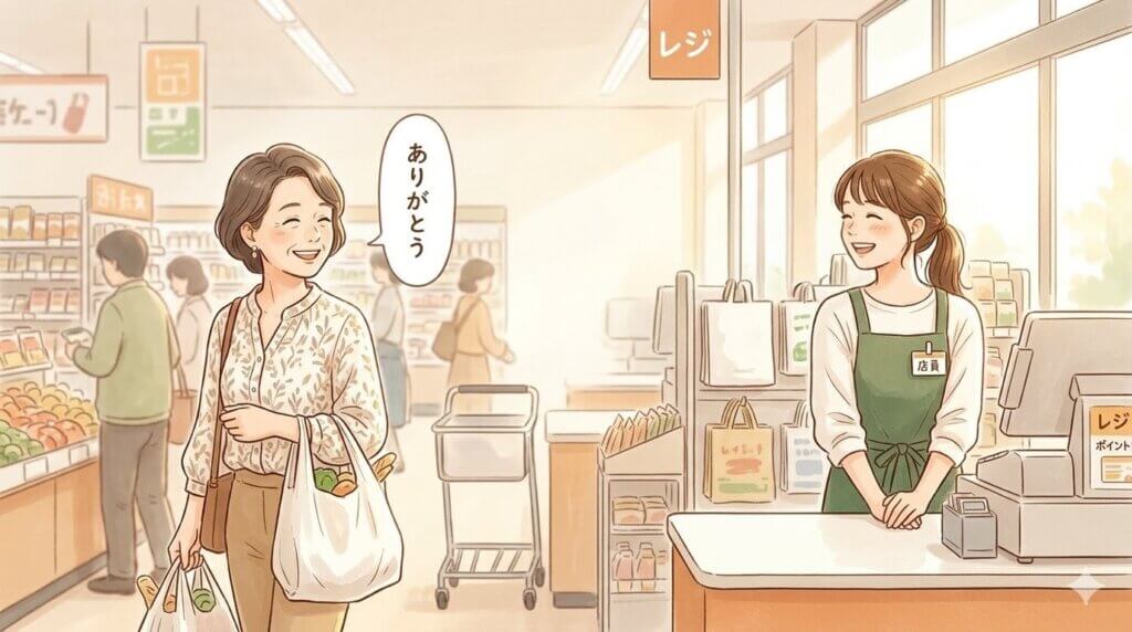 レジ後にありがとうと伝えるお客を見送る店員