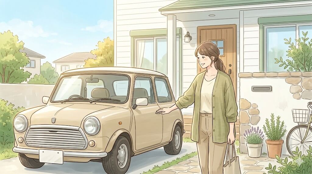 家族の車1台を10年乗り続けているイメージイラスト