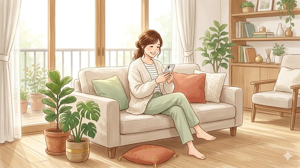 余裕ある扶養内管理に安心する女性のイラスト
