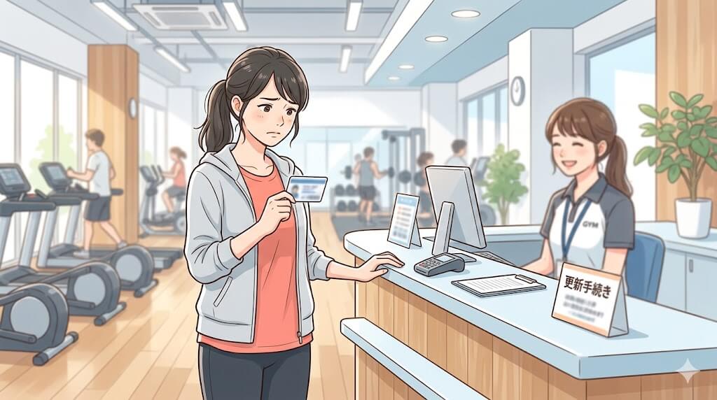 ジム更新を迷う女性のイラスト