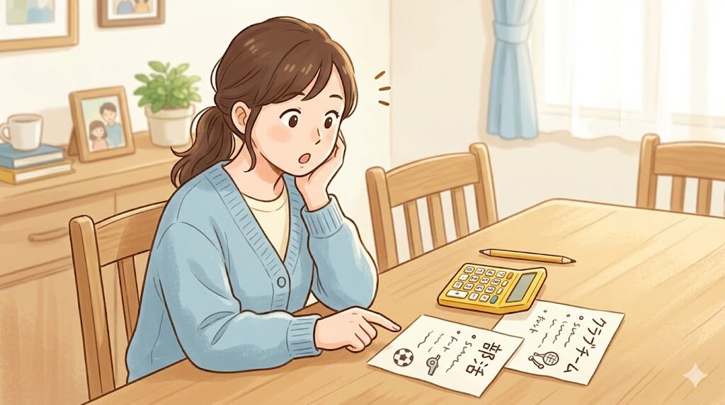 部活とクラブチームの費用を比較して気づく母のイラスト