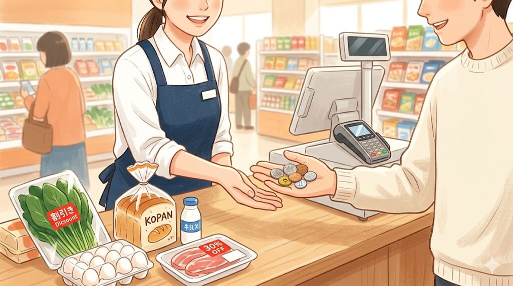 レジでぴったり小銭を渡すお客と店員の手元