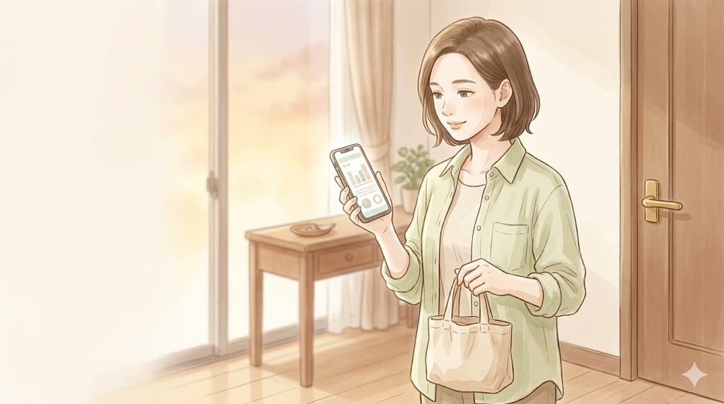 スマホと買い物袋を持ちキャッシュレスを使う場面