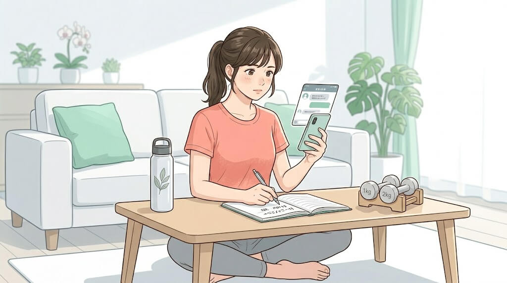 AIでメニューを作る女性のイラスト