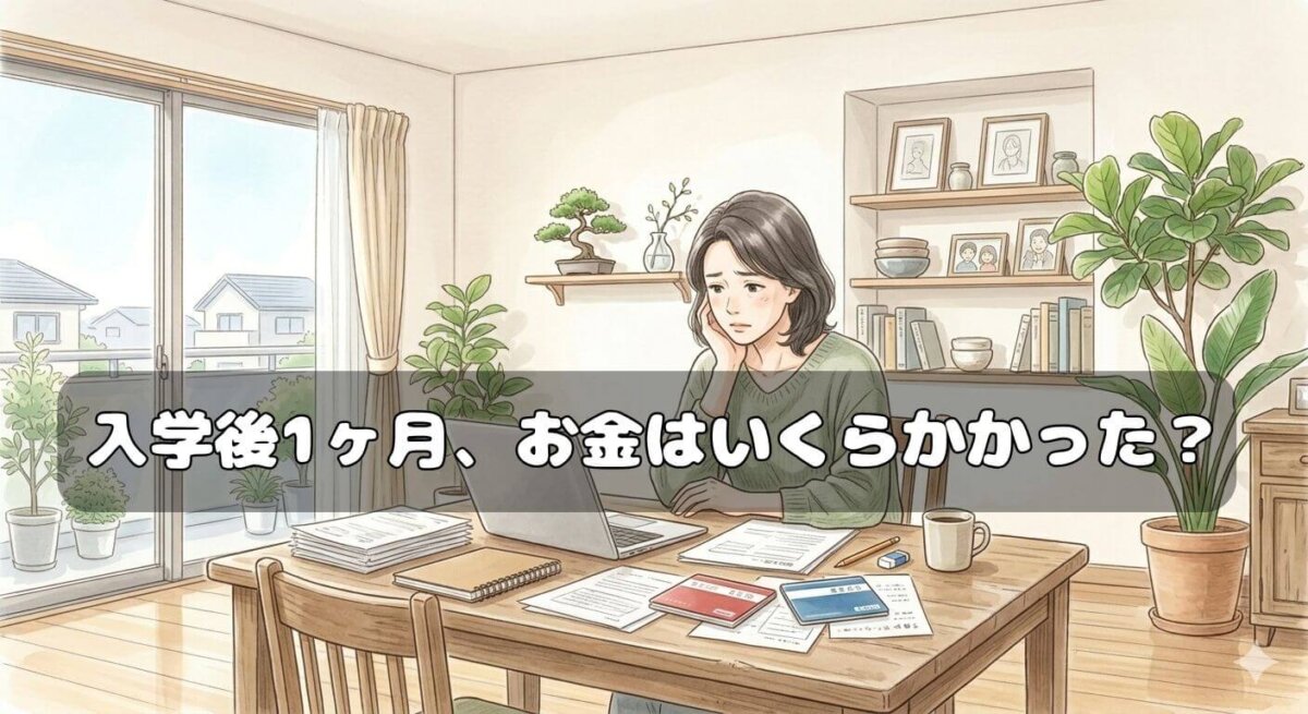 公立中学入学後の費用を確認する母のイラスト
