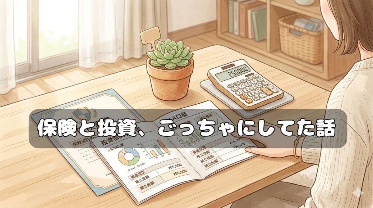 保険と投資の書類が並ぶ明るいリビングのテーブル
