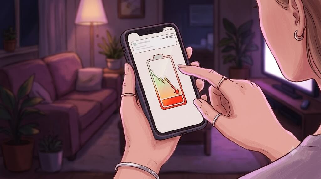 スマホで電池残量を確認する手元