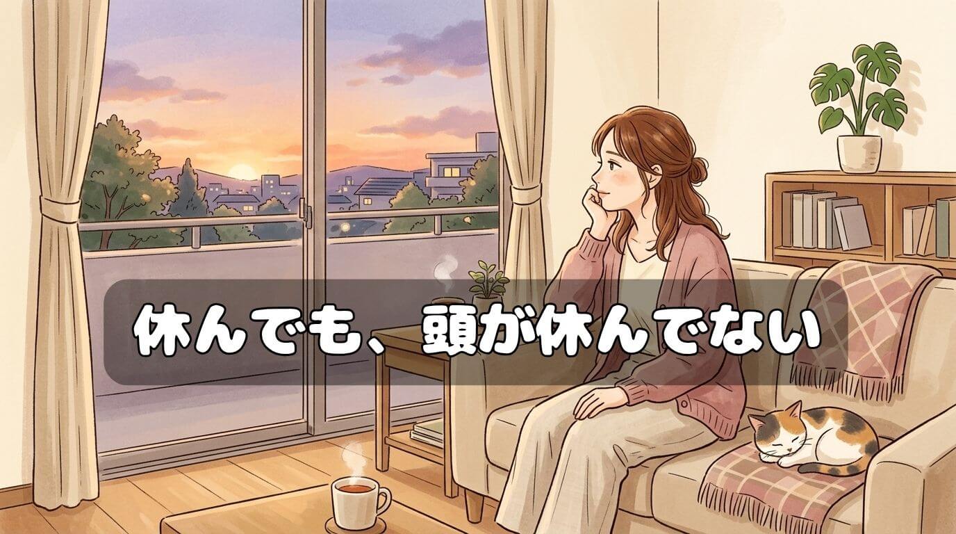 夕暮れの窓辺でぼんやり座る女性